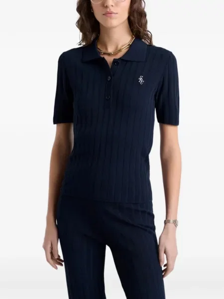 Tricou polo Sporty & Rich cu broderie tricotate albastru