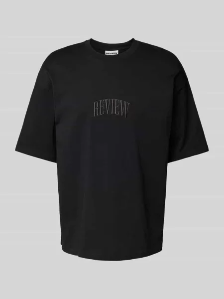 T-shirt z wyhaftowanym logo Review czarna