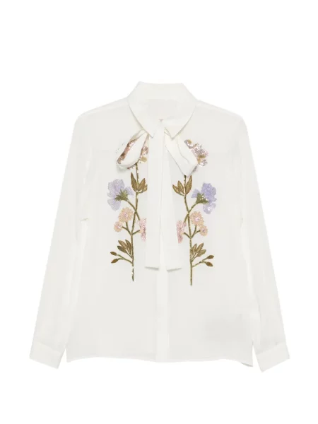 Bluză Elie Saab cu funde cu model floral alb