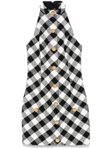 Rochie mini Balmain cu gât halter de costum negru