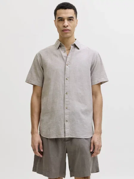 Сорочка повсякденна JACK & JONES SUMMER LINEN BLEND SHIRT бавовна/льон бежевий