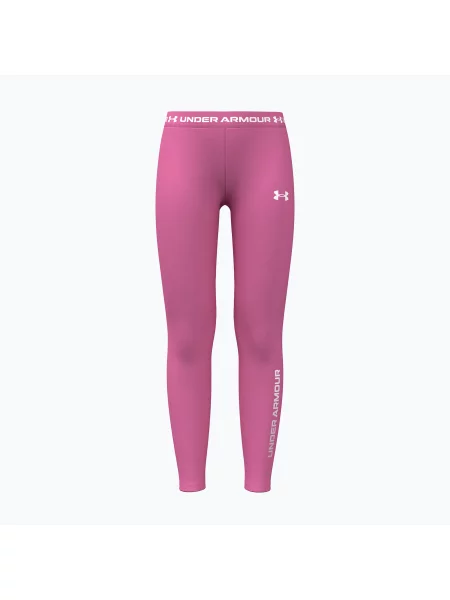 Gyerek leggingsek Under Armour HeatGear Branded Leggings pink frenzy/white. Méret: S fehér
