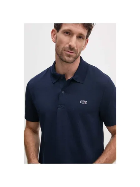 Lniana koszulka polo Lacoste niebieska