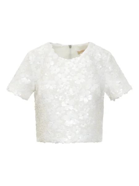 Szorty jeansowe Michael Michael Kors z cekinami w kwiatki o krotszym kroju niebieskie