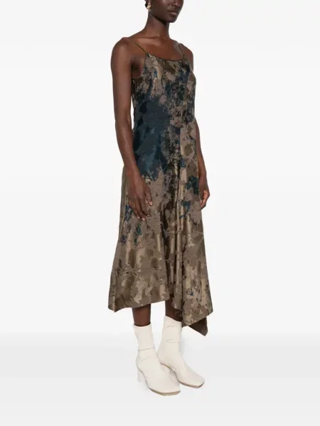 Rochie midi Uma Wang tricotate asimetrică maro