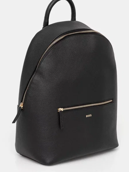 Кожаный однотонный большой рюкзак Boss черный