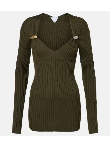 Top Bottega Veneta de mătase cu nervuri verde