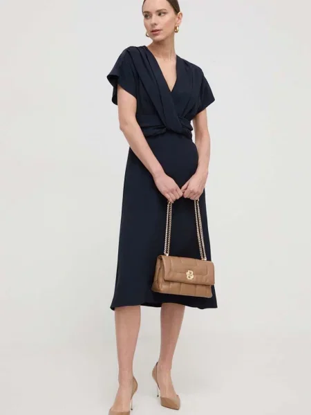 BOSS sukienka granatowy midi rozkloszowana