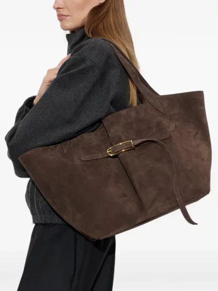 Geantă shopper Liffner din piele de căprioară cu cataramă maro