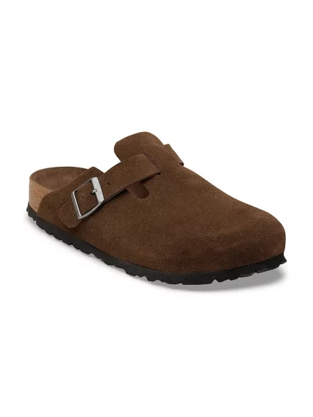Birkenstock šľapky na plochom semišové Boston SFB LEVE hnedá