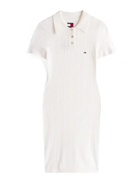 Tommy Jeans Rochie tricotată Pointelle Écru alb