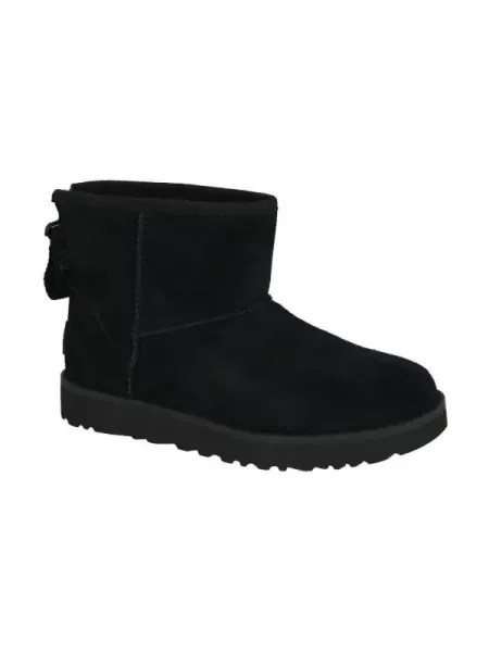 UGG Bőr hótaposó W CLASSIC MINI LOGO ZIP gyapjú hozzáadásával fekete
