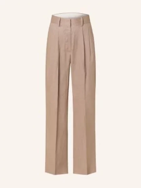 Mrs & Hugs Spodnie Z Lnu Typu Marlene beige beżowe