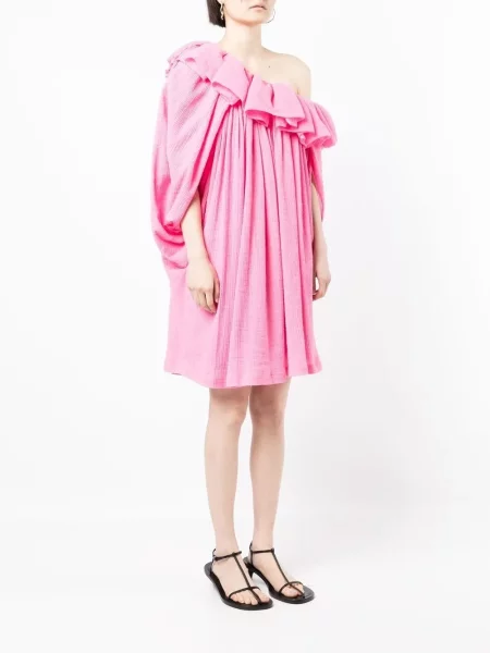 Oblekové šaty 3.1 Phillip Lim s volány na jedno rameno růžové