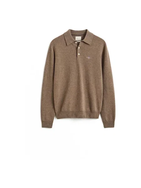 Sweter Gant wełniany z okrągłym dekoltem brązowy