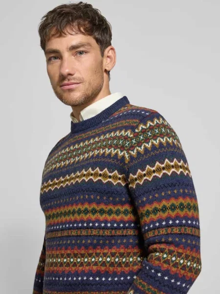 Sweter z żakardową strukturą Barbour granatowy
