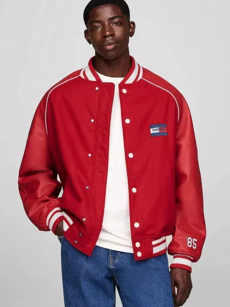 Дитяча джинсова куртка Tommy Jeans червона