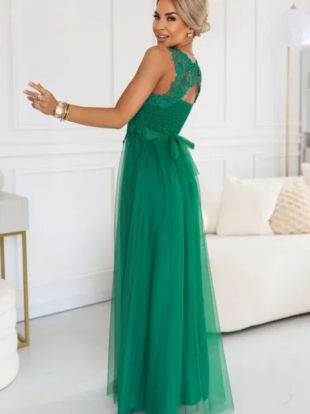 Rochie maxi Numoco Basic din tul verde