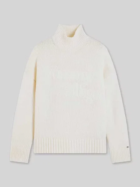 Półgolf z wełny z haftem logo Tommy Hilfiger biały