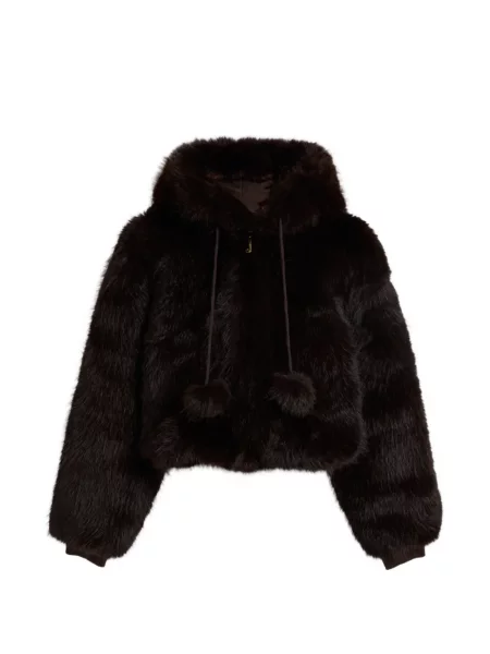 Geacă Juicy Couture cu glugă cu blană maro