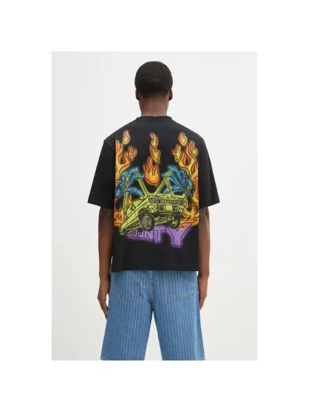 Marcelo Burlon t-shirt County Flame Boxy T-Shirt Black Red z nadrukiem czarny