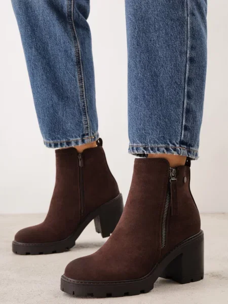 Botine VICES cu gros și talpă cu profil cu decorativ Lisan maro