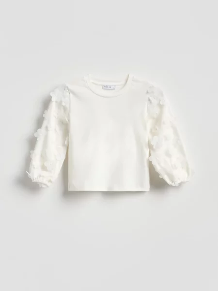 Reserved Tricou cu mâneci decorative crem