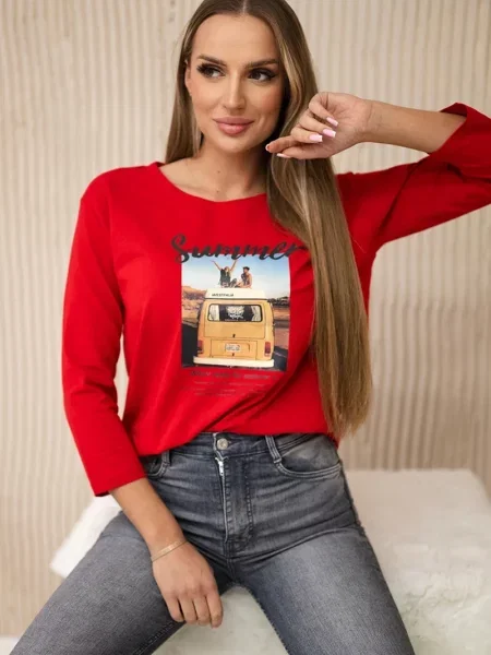 Bluzka Kesi z nadrukiem czerwona
