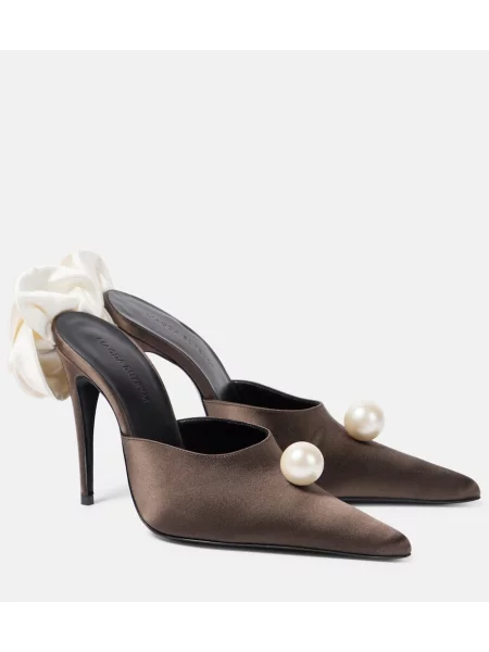 Papuci tip mules Magda Butrym din satin cu model floral maro