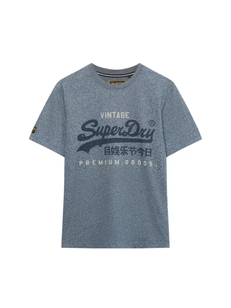 Superdry & Co Tricou HERITAGE bleumarin / albastru amestec gri