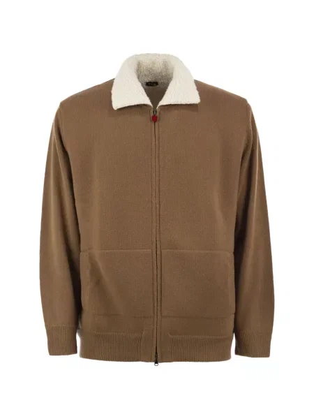 Gulerat cardigan Kiton din piele de oaie maro