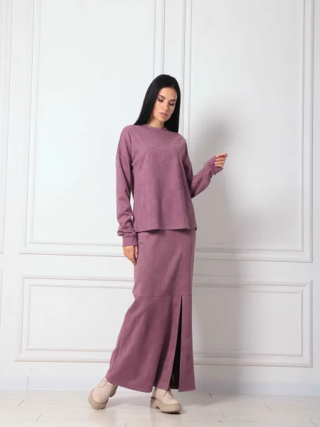 Замшева Спідниця максі RiMari пудра