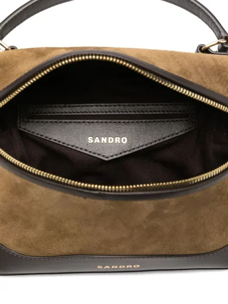 Велурена кожена чанта Sandro кафяво