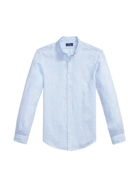 Polo Ralph Lauren Koszule Mężczyzna L Len Koszulka lniana w paski niebieski