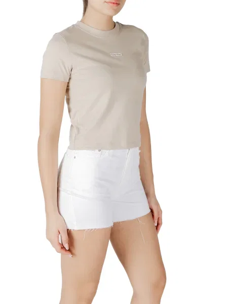 Koszulka Calvin Klein Jeans o krotszym kroju z krótkim rękawem beżowa