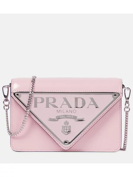 Кожена кожена чанта Prada розово