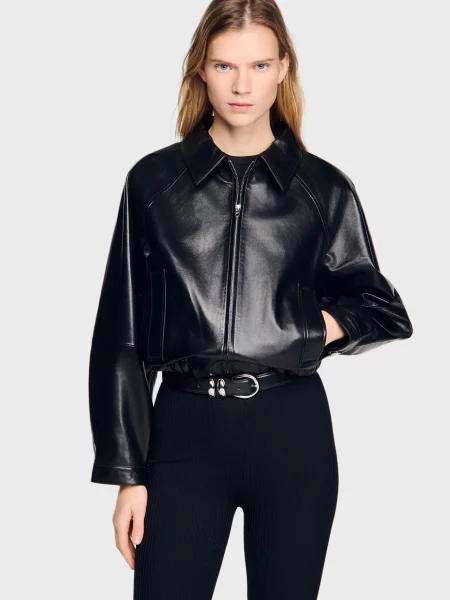 Шкіряна куртка Sandro чорна