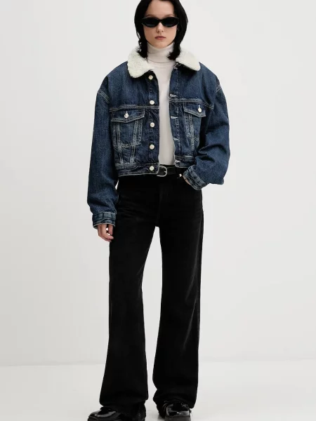 Traper jakna Tommy Jeans tamno za prijelazno razdoblje oversize plava