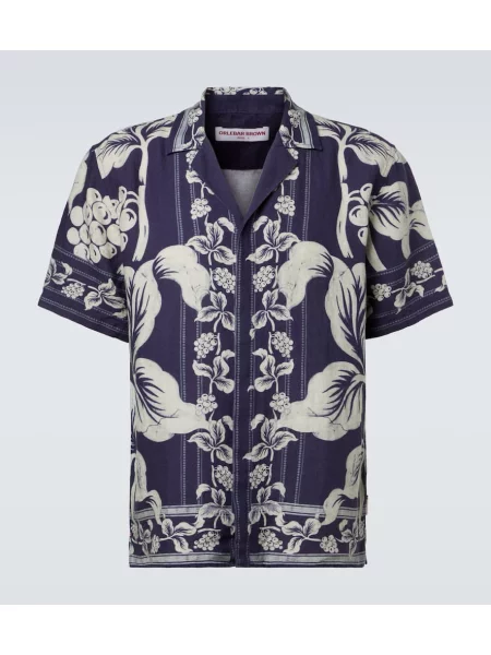 Cămașă Orlebar Brown de in cu model floral albastru