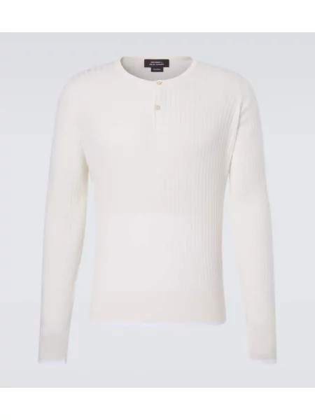 Cămașă Wales Bonner de lână cu guler henley alb