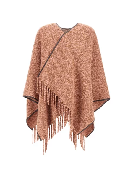 Bouclé poncho Herno cu franjuri roz