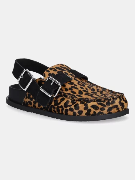 Tommy Jeans sandale de piele TJW MULE LEOPARD maro