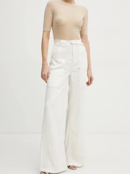 Boss Orange spodnie proste high waist beżowy