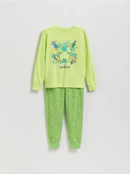 Reserved Set de pijamale din cu Minecraft verde-gălbui verde