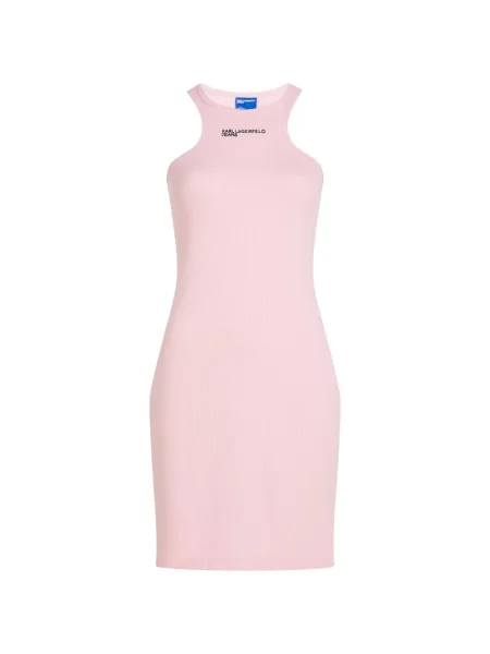 Rochie din denim Karl Lagerfeld Jeans cu autograf roz