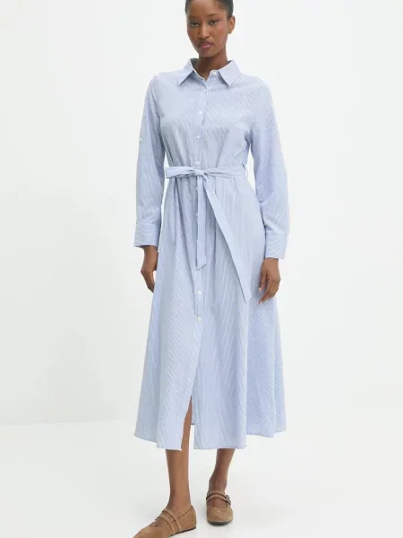 Answear Lab rochie din in midi evazată albastru