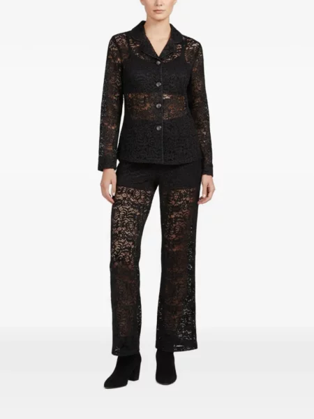 Pantaloni 424 cu model floral din dantelă negru