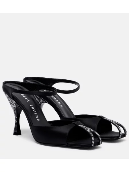 Papuci tip mules Herbert Levine din satin negru