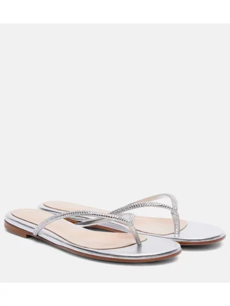 Chiloți tanga Gianvito Rossi din piele argintiu