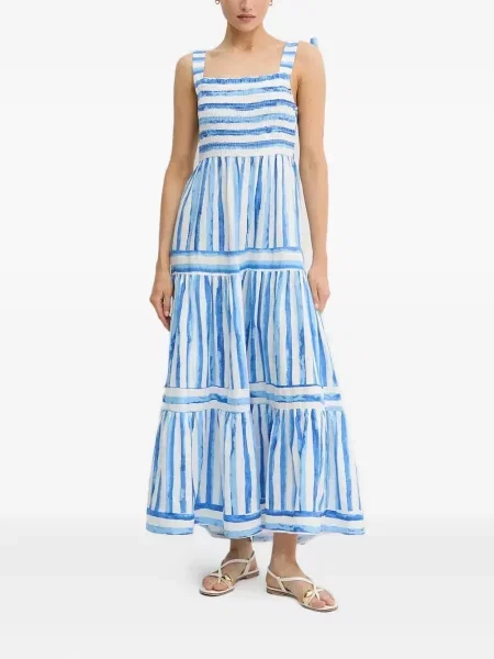 Rochie midi Pedro Del Hierro cu dungi până la genunchi de costum alb